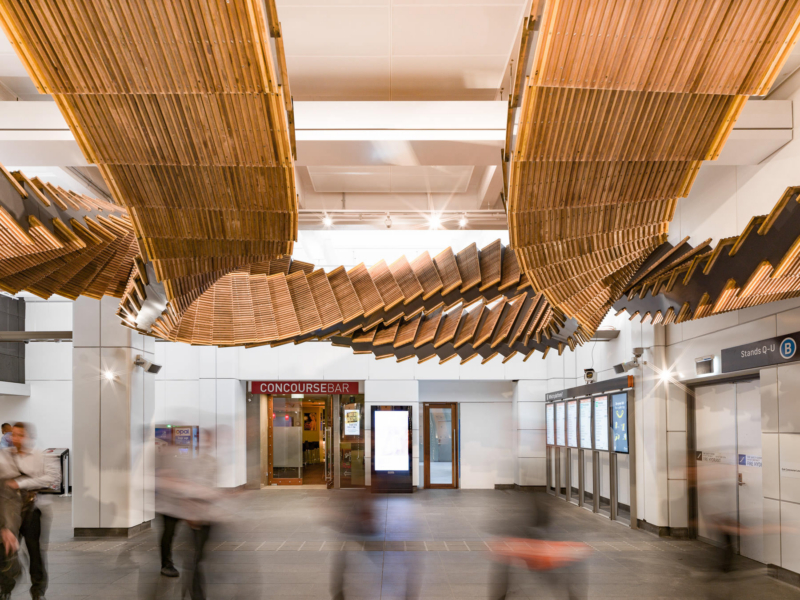 Installation Made from Historic Wood Escalators in Sydney
